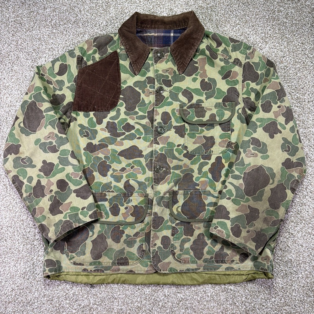 70s Frog Skin Canvas Hunting Jacket Padded Blanket Lined Sz XL USA Made Classic